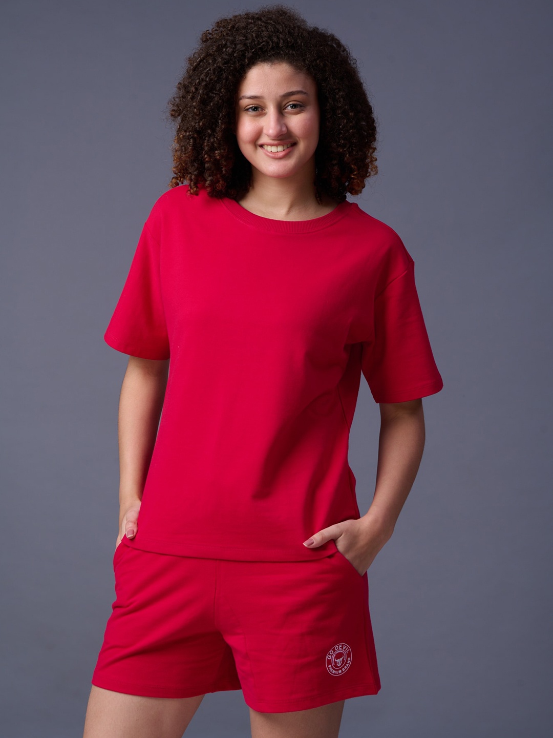 

GO DEVIL Short Sleeved Pure Cotton T-Shirt & Shorts Co-Ords, Red