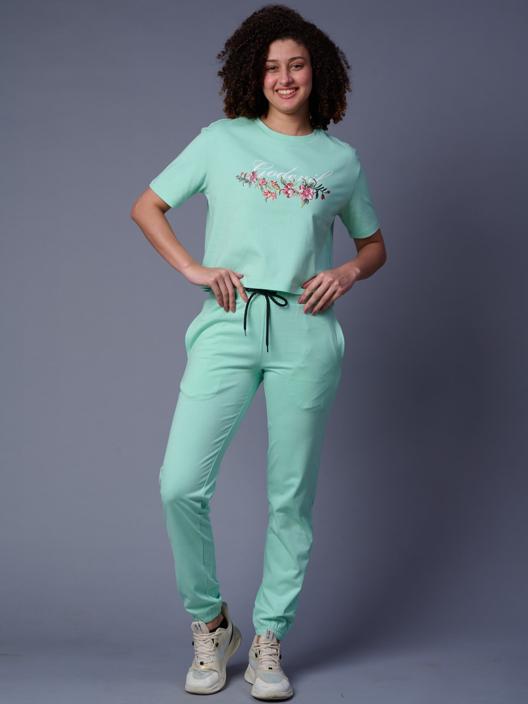 

GO DEVIL Pure Cotton T-Shirt With Trousers Co-Ords, Sea green