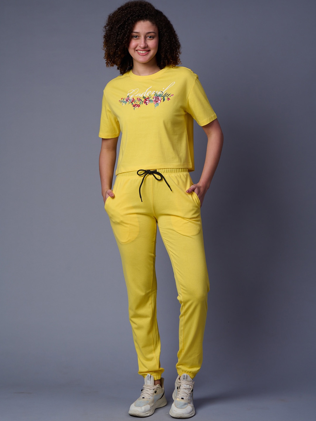 

GO DEVIL Printed Pure Cotton T-Shirt & Joggers, Yellow