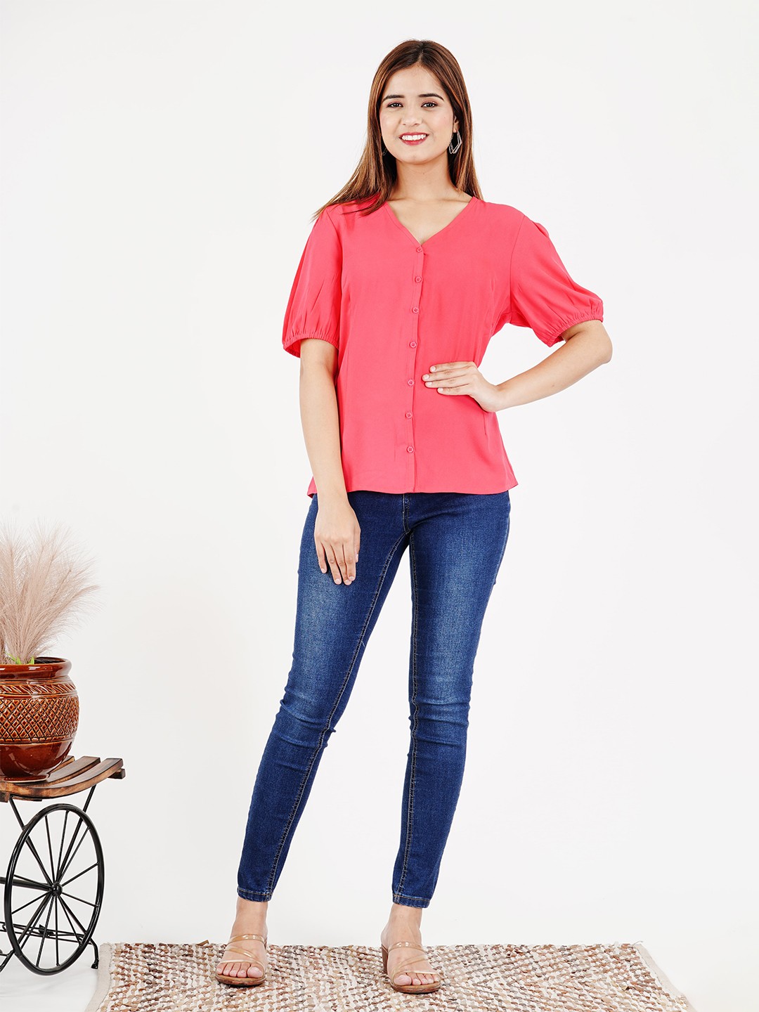 

Kh Enterprise Flared Sleeve Cotton Top, Peach