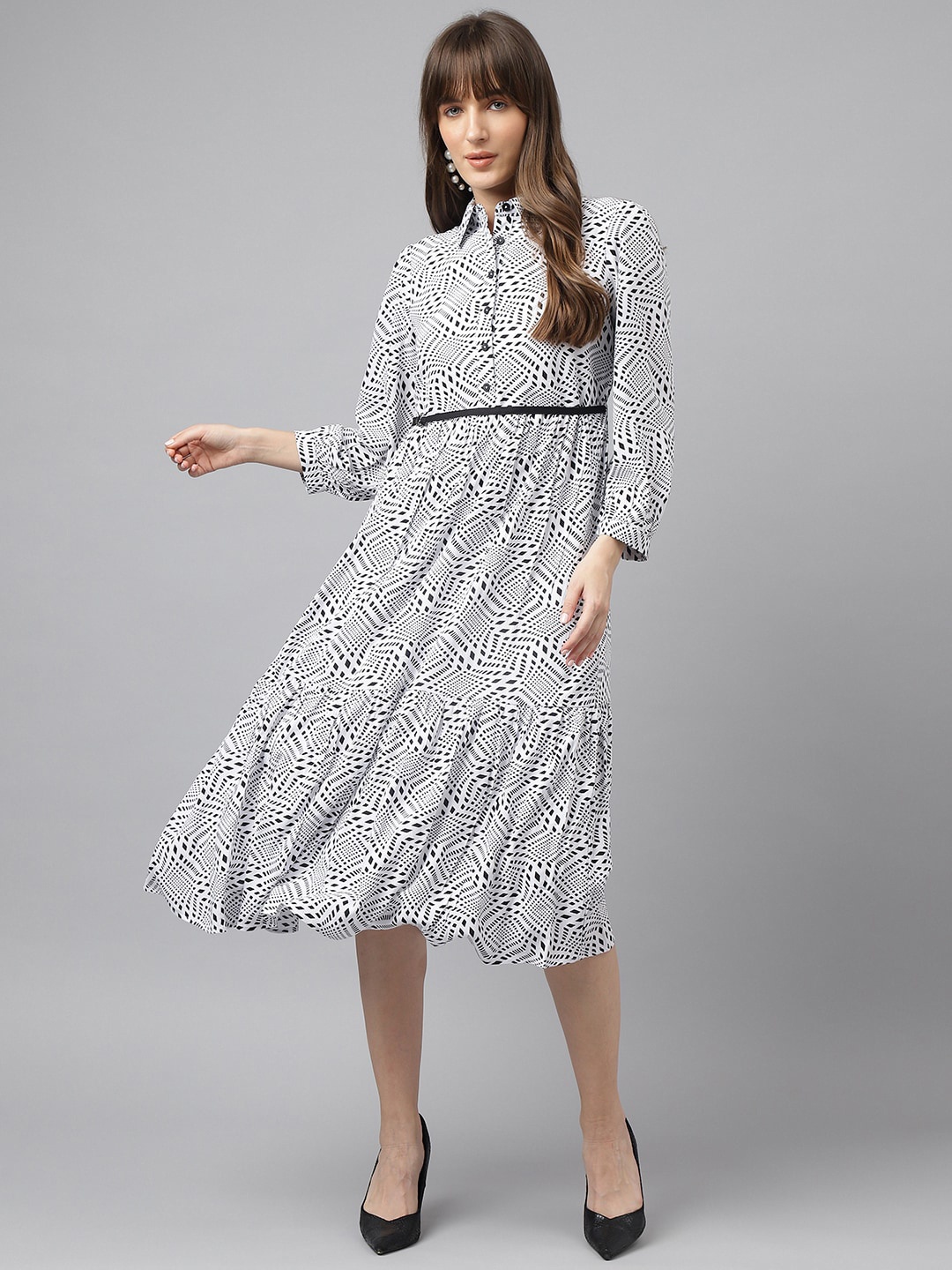 

Latin Quarters Women Geometric Print Shirt Midi Dress, White
