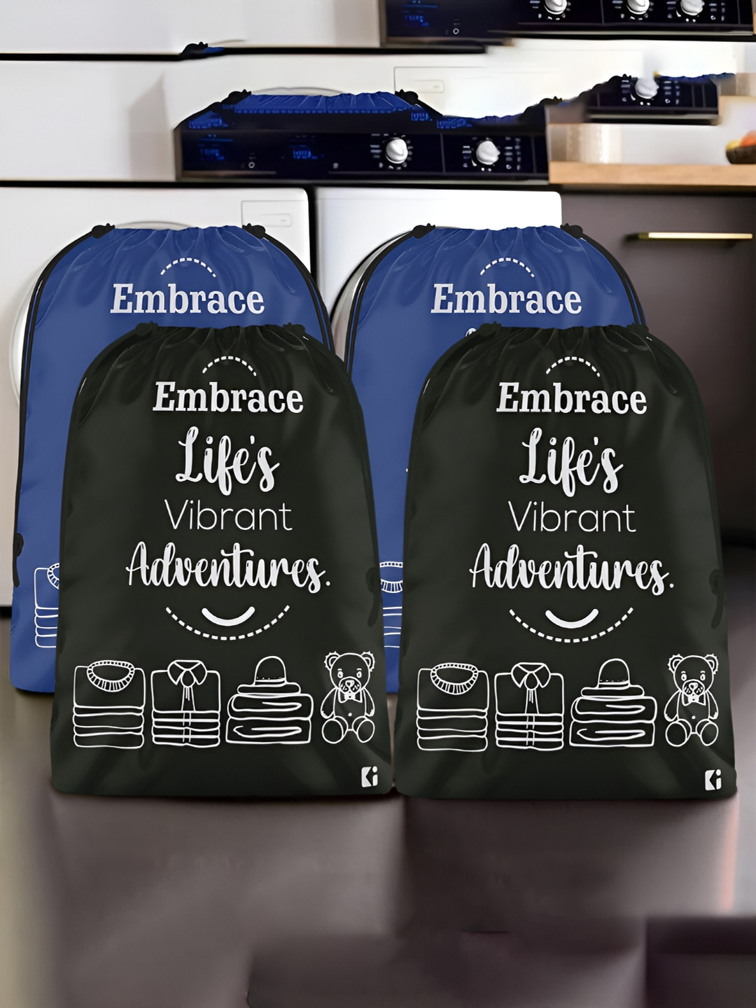 

Kuber Industries Blue & Black 4 Pieces Printed Cloth Organisers