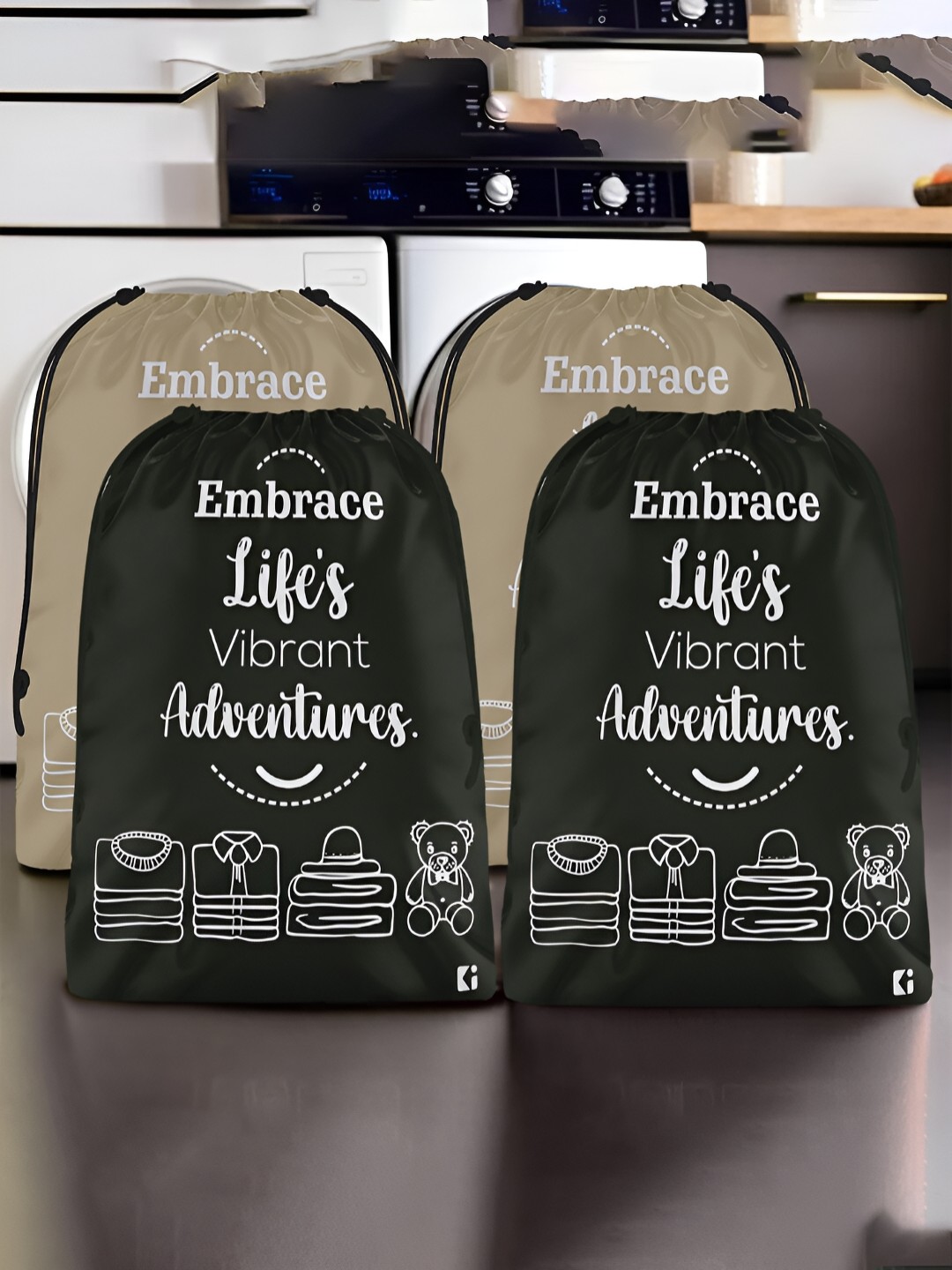 

Kuber Industries Brown & Black 4 Pieces Printed Cloth Organisers