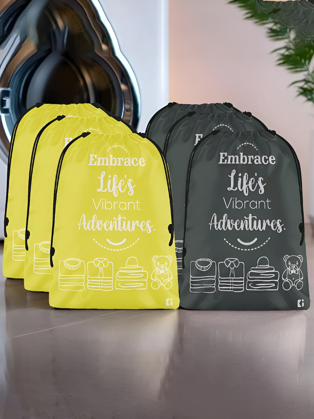 

Kuber Industries Yellow & Grey 6 Pieces Printed Cloth Organisers