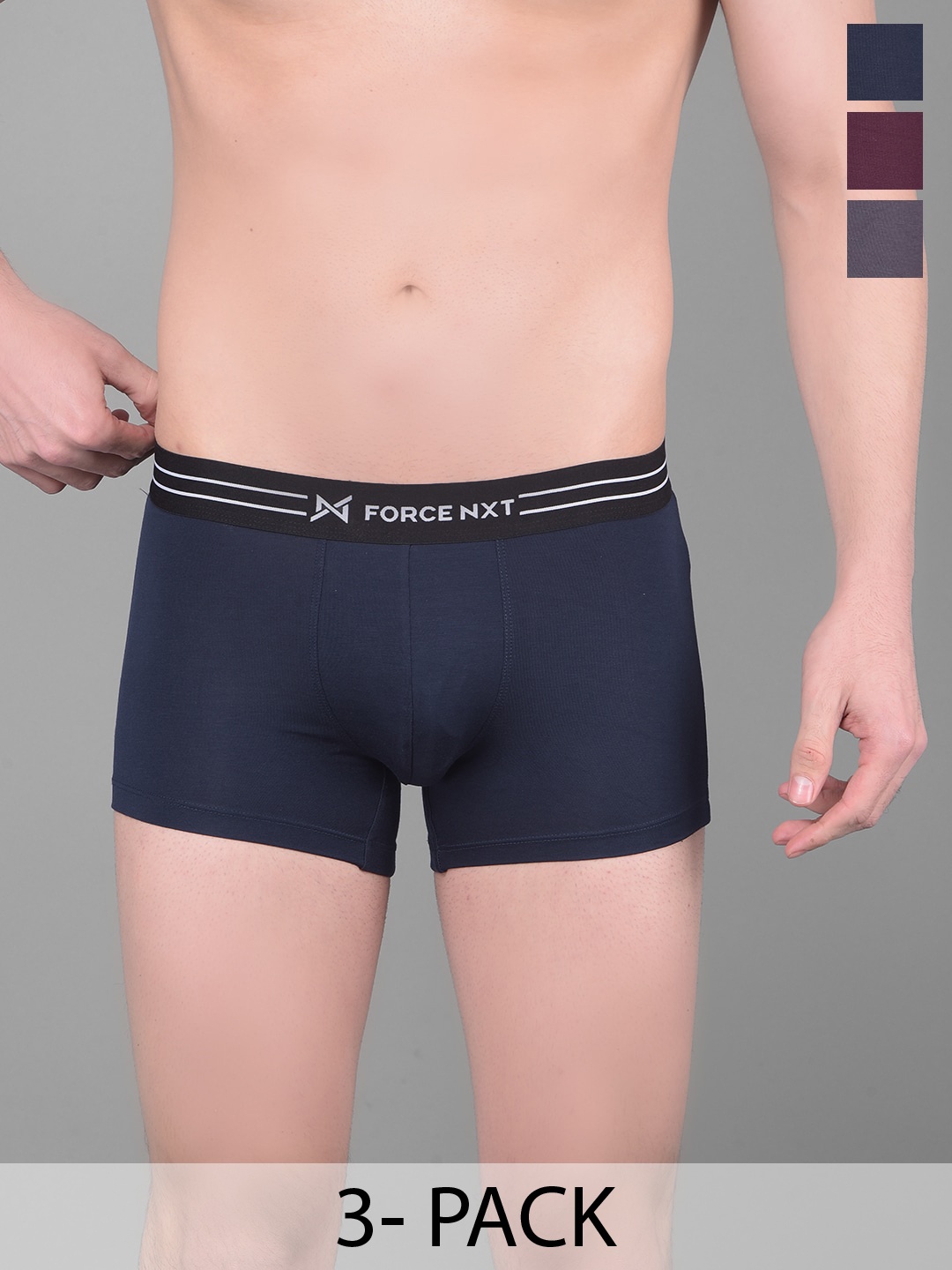 

Force NXT Pack Of 3 Printed Breathibility Trunk MNFS-21-RUM-GRY-NVY-S24-PO3, Blue