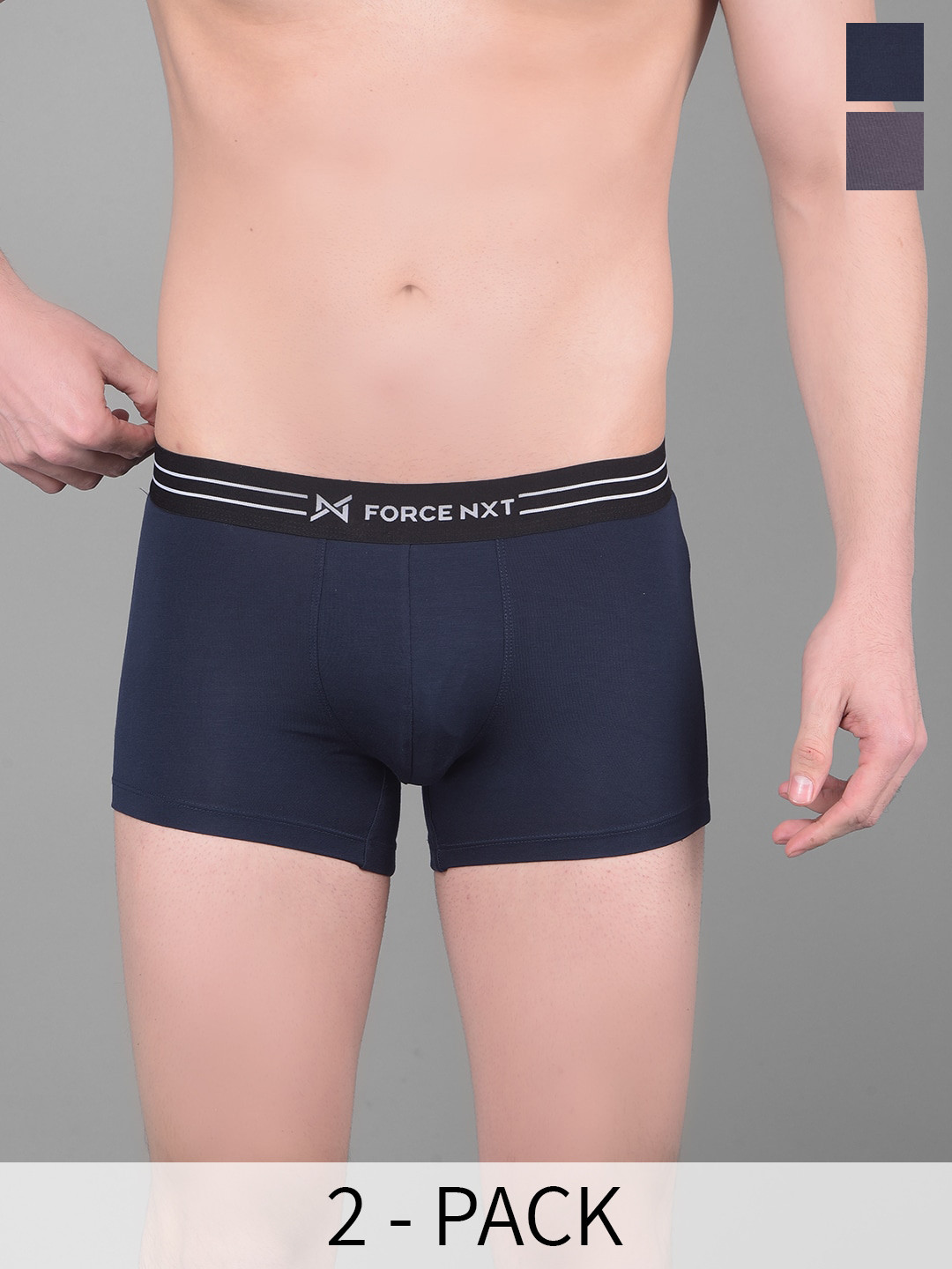 

Force NXT Pack Of 2 Four Way Stretch Breathability Trunks MNFS-21-GREYMEL-NVY-S24-PO2, Grey