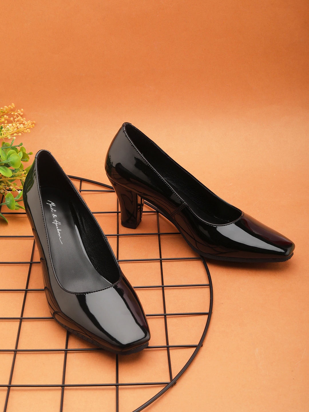 

Mast & Harbour Black Round Toe Block Heeled Pumps