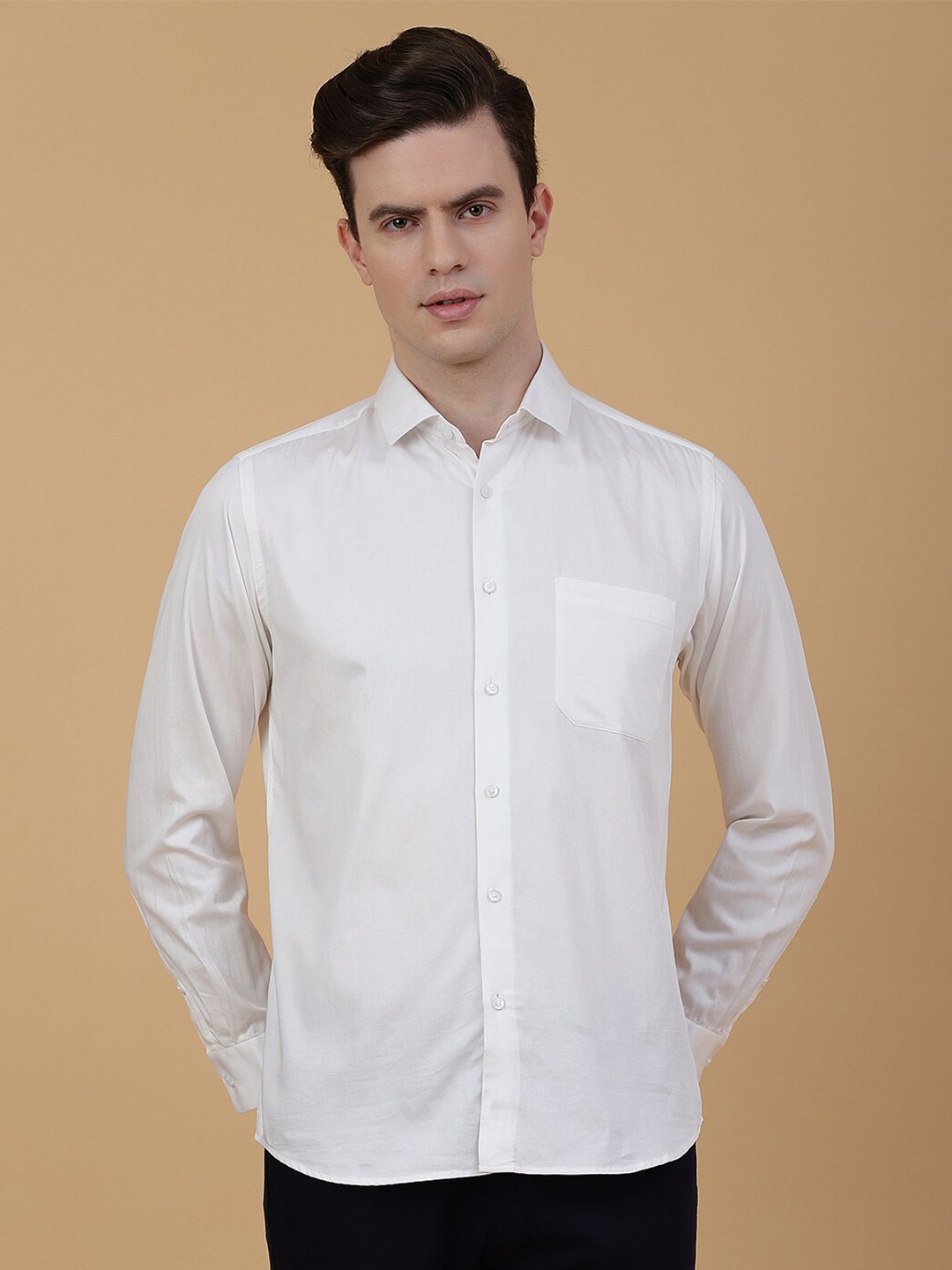 

Greenfibre Men Solid Slim Fit Opaque Shirt, Off white