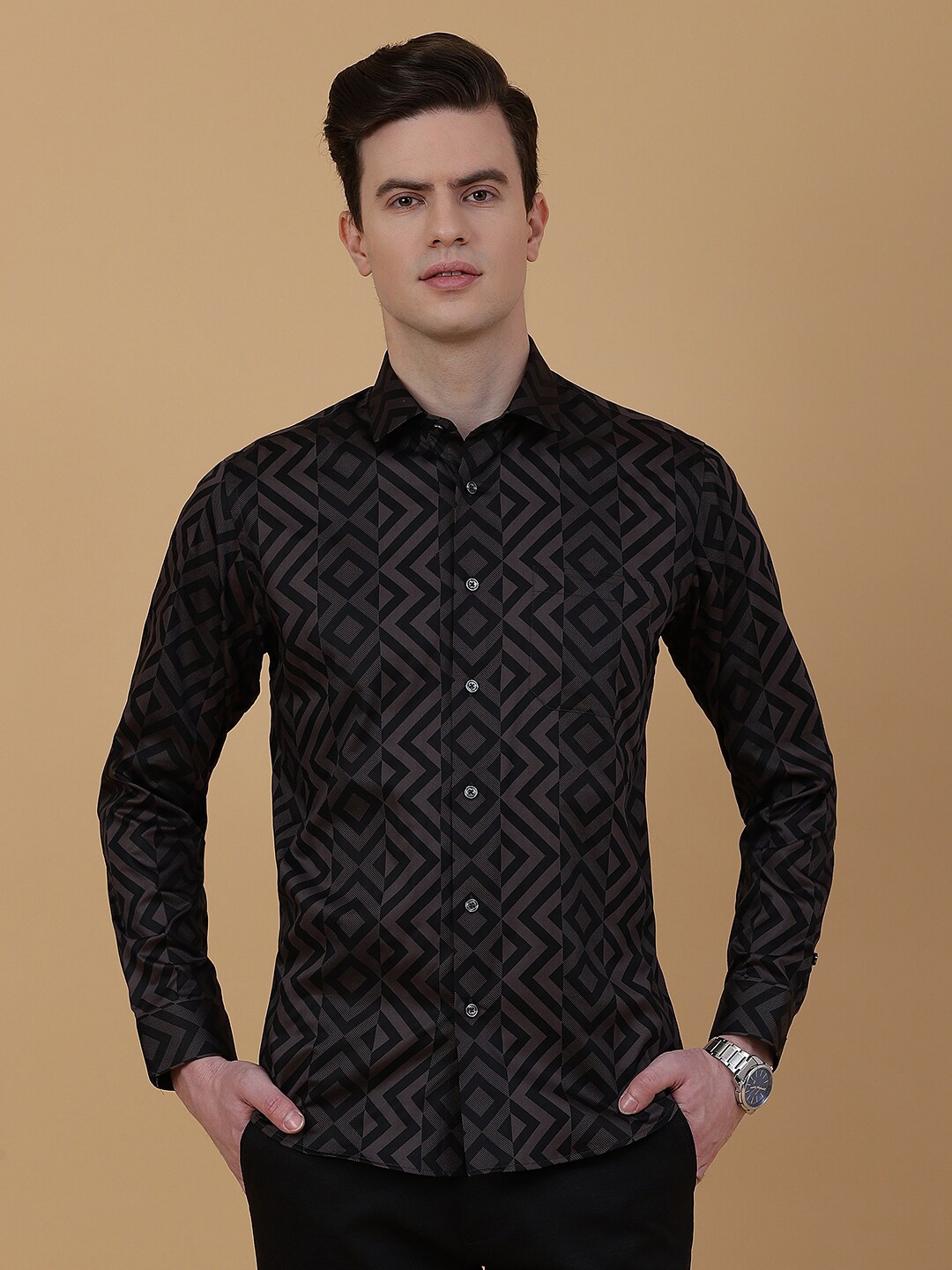 

Greenfibre Men Slim Fit Opaque Printed Patywear Shirt, Maroon