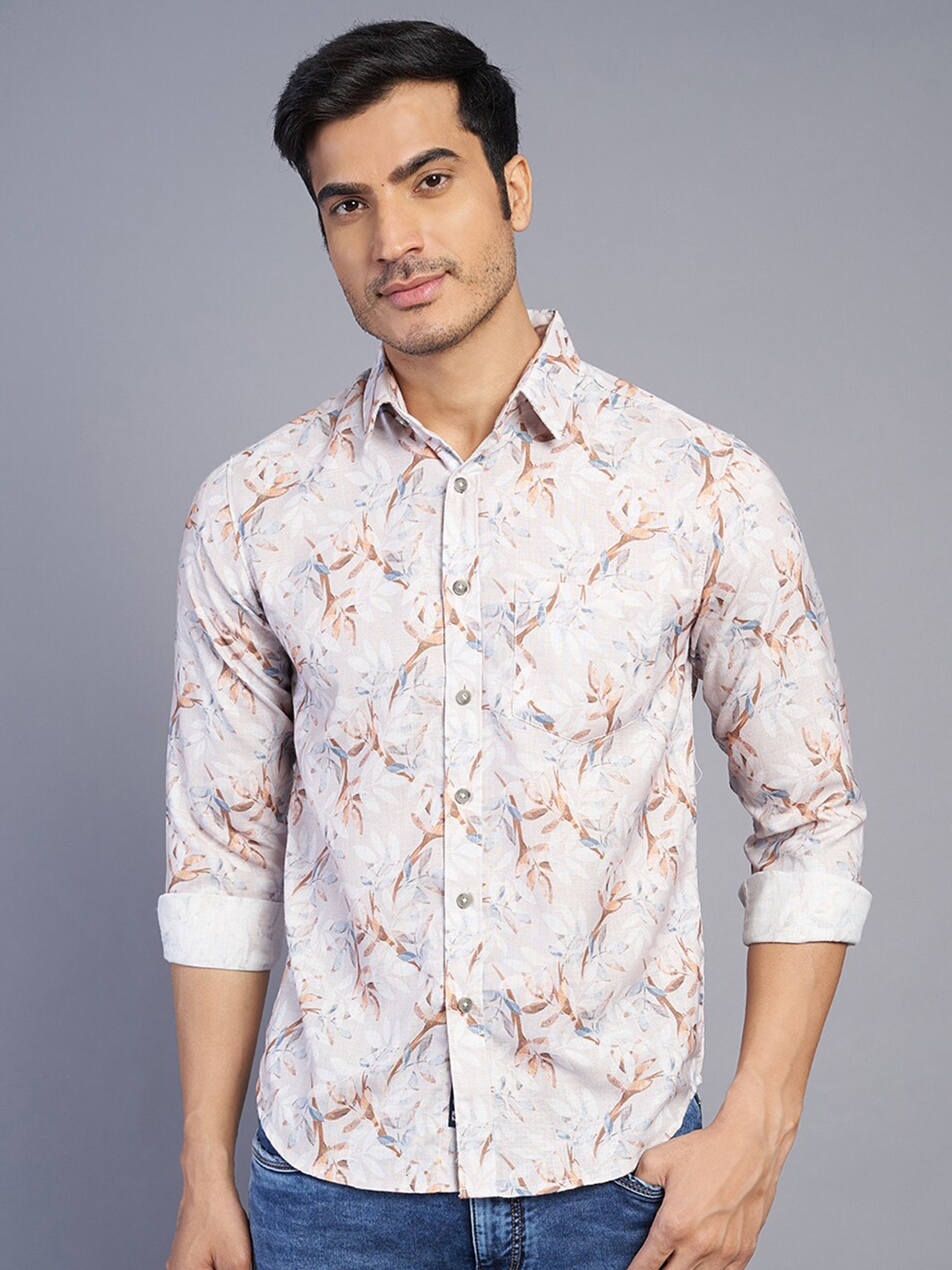 

Greenfibre Men Floral Printed Slim Fit Opaque Casual Shirt, Grey