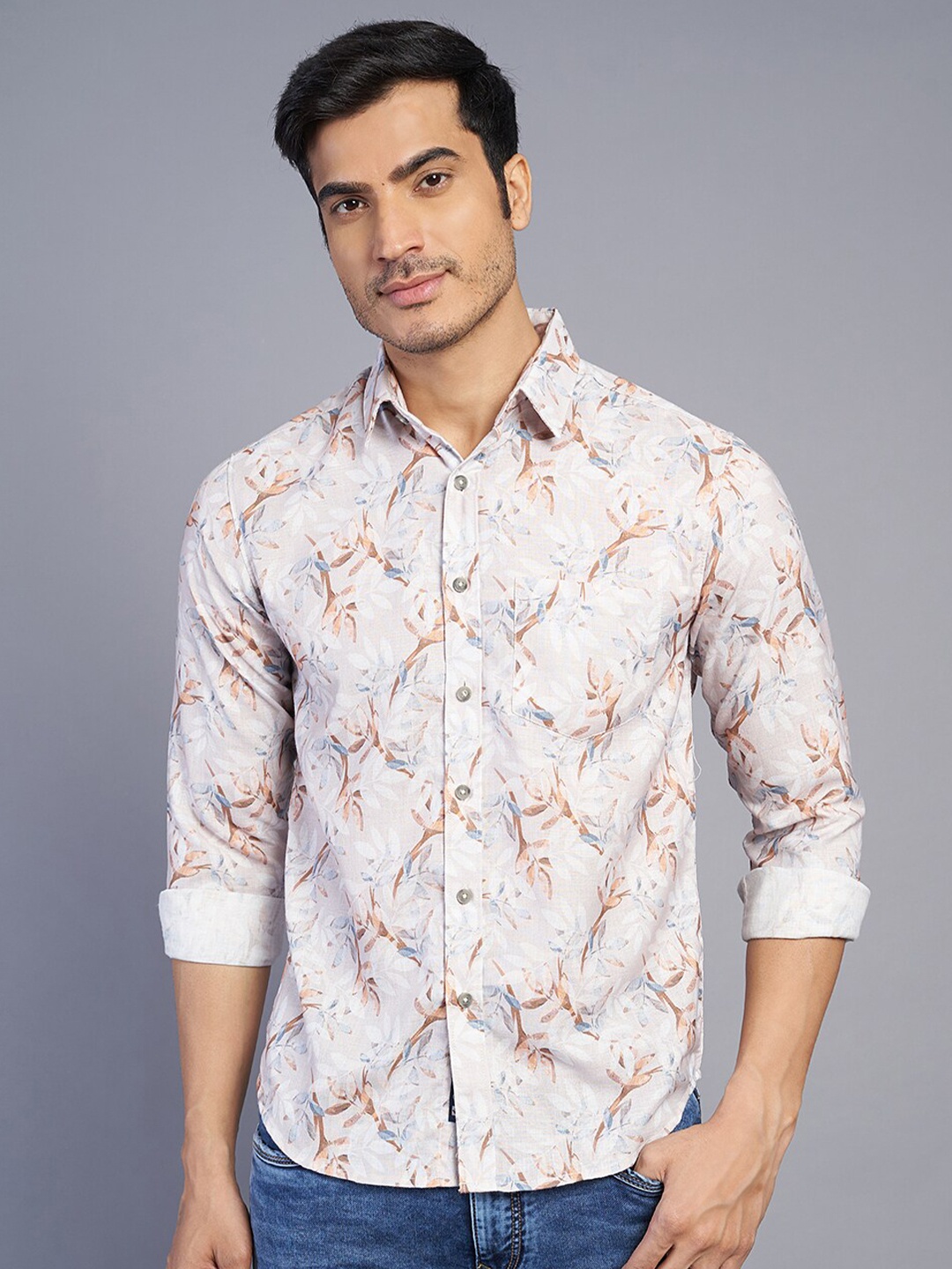 

Greenfibre Men Floral Print Slim Fit Floral Opaque Printed Casual Shirt, Grey