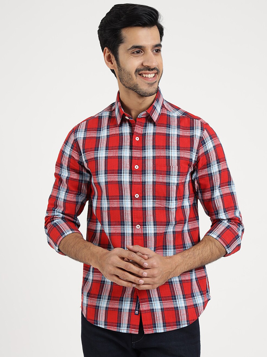 

Greenfibre Men Checked Print Slim Fit Opaque Casual Shirt, Red