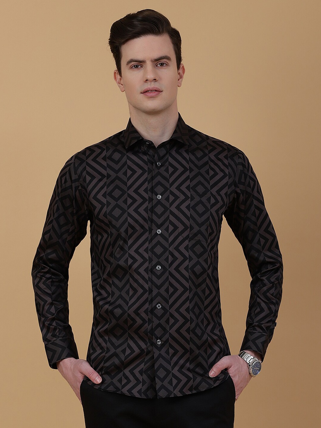 

Greenfibre Men Print Slim Fit Opaque Casual Shirt, Maroon