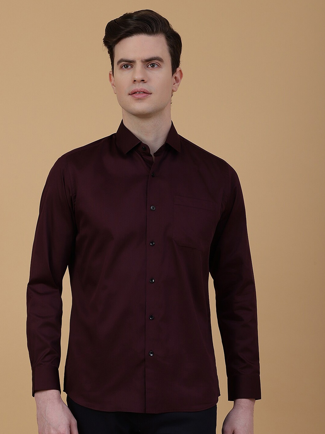 

Greenfibre Men Solid Slim Fit Opaque Casual Shirt, Maroon