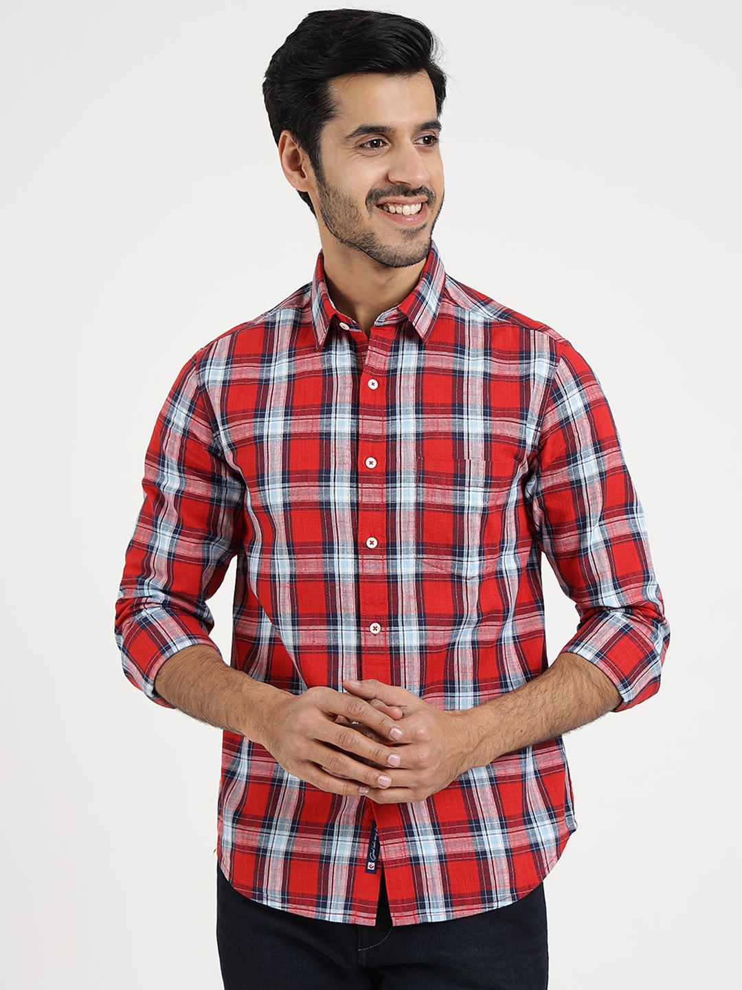 

Greenfibre Men Checked Print Slim Fit Opaque Casual Shirt, Red