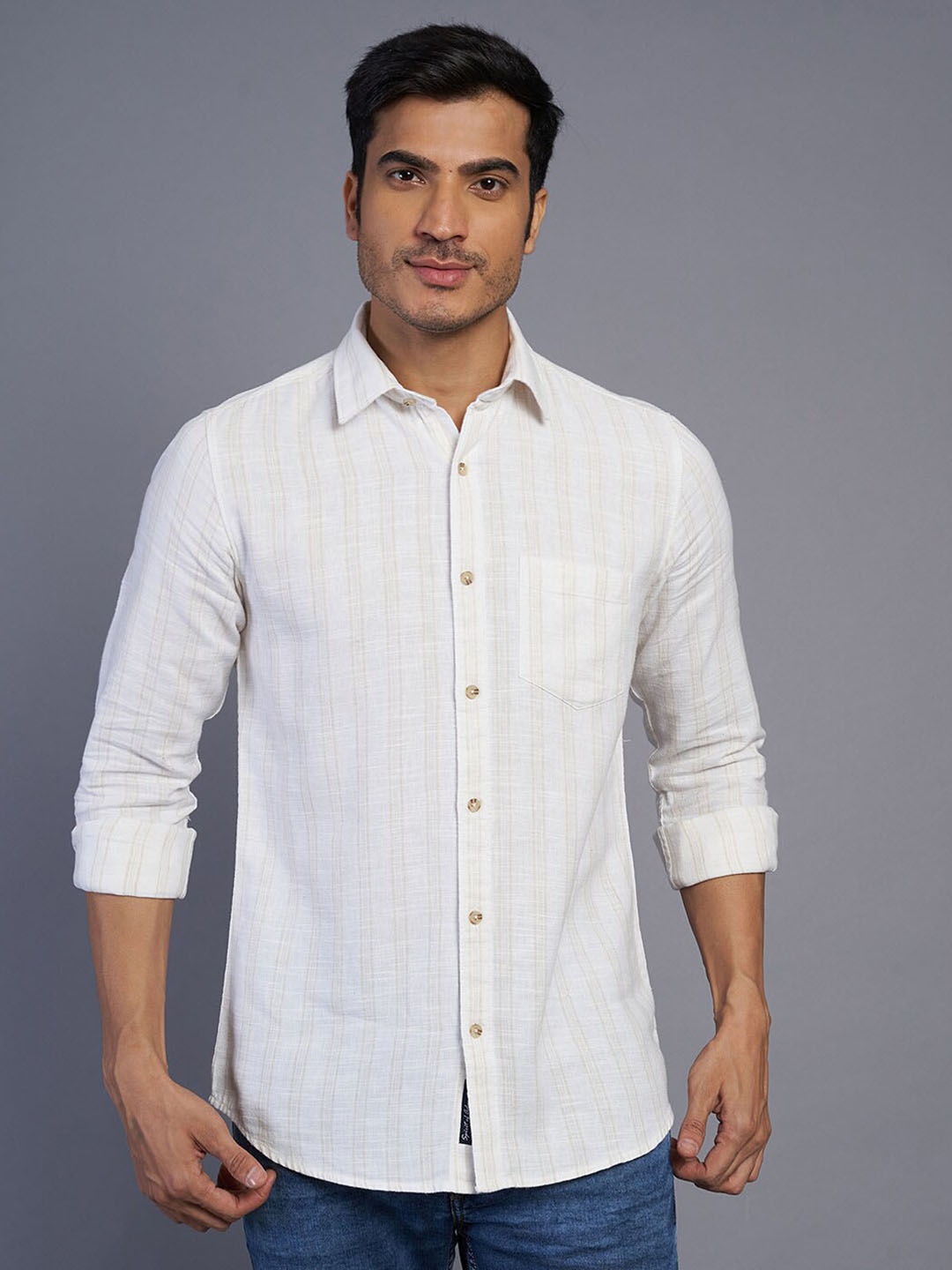 

JADE BLUE Men Slim Fit Opaque Checked Casual Cotton Shirt, White