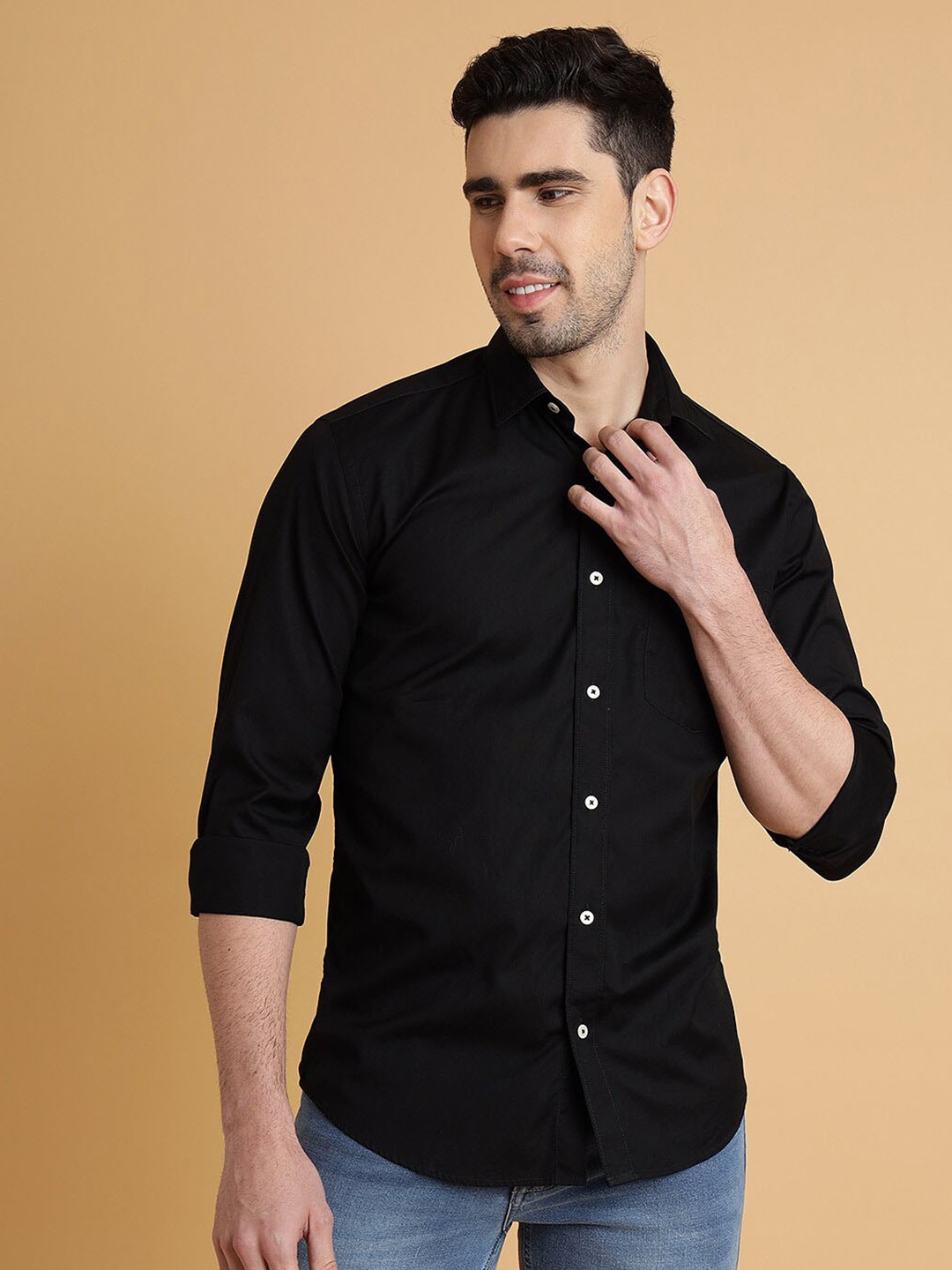 

JADE BLUE Men Slim Fit Opaque Casual Shirt, Black