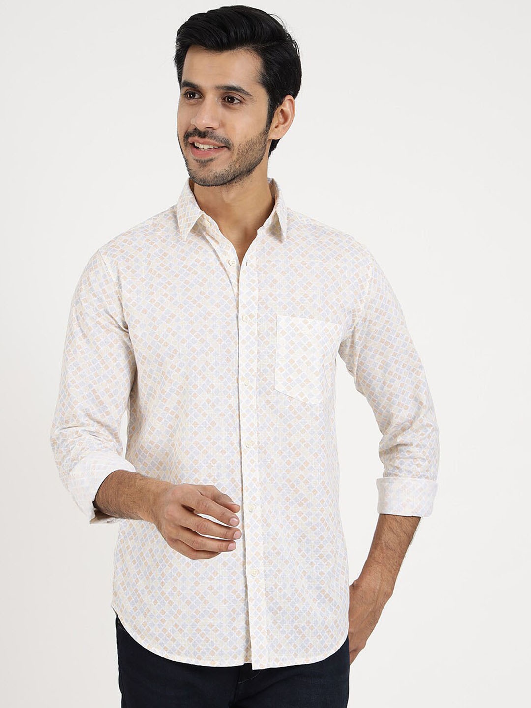 

JADE BLUE Men Printed Slim Fit Opaque Casual Shirt, Yellow