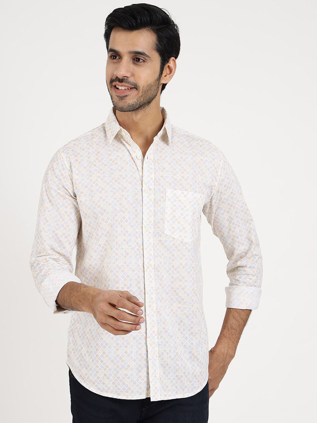 

JADE BLUE Men Slim Fit Floral Opaque Printed Casual Shirt, Yellow