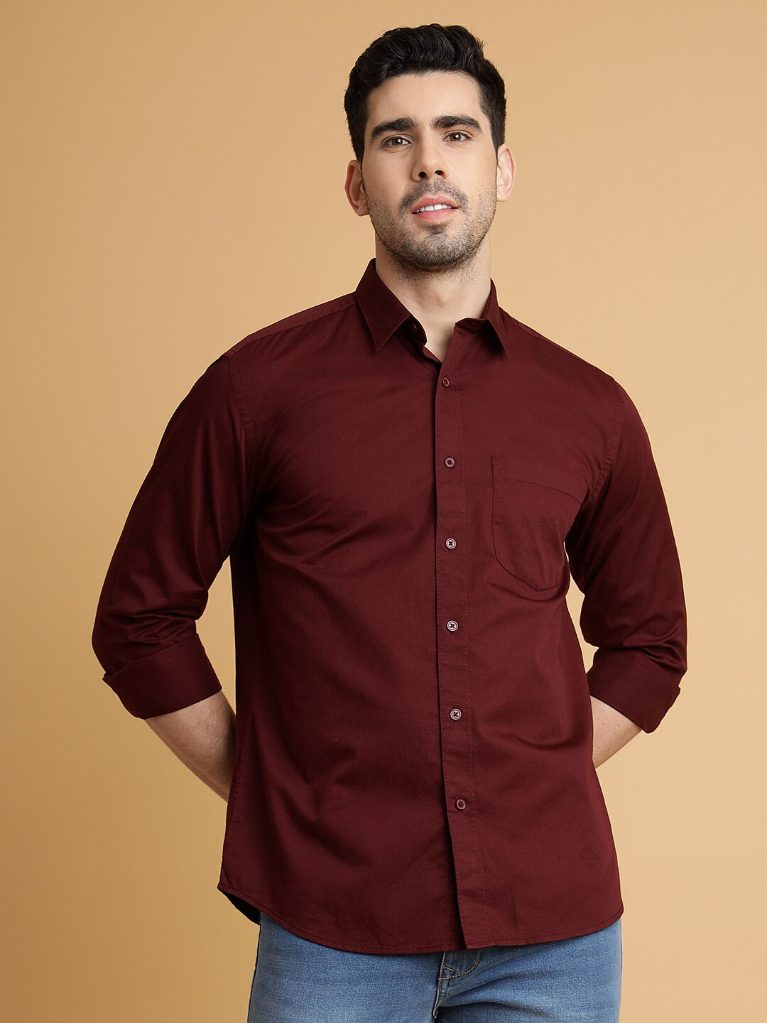 

JADE BLUE Men Slim Fit Opaque Casual Shirt, Maroon