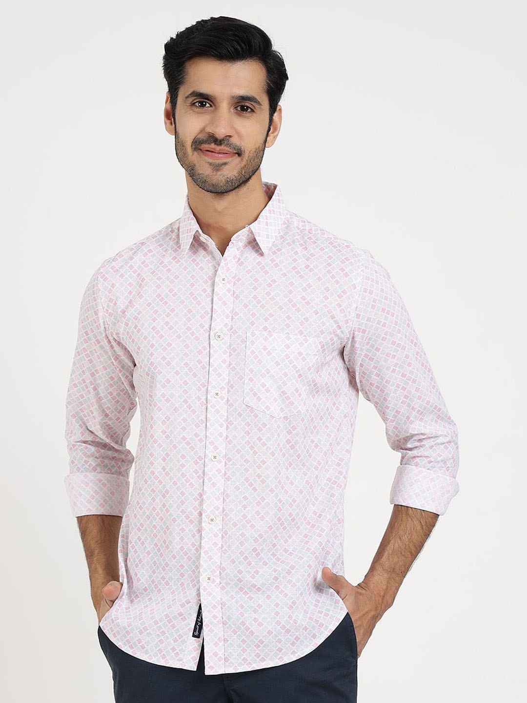 

JADE BLUE Men Slim Fit Floral Opaque Printed Casual Cotton Shirt, Pink