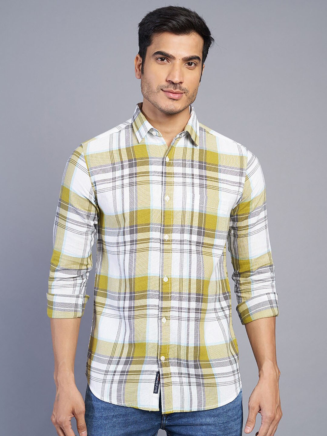 

JADE BLUE Men Slim Fit Tartan Checks Opaque Checked Casual Shirt, Green