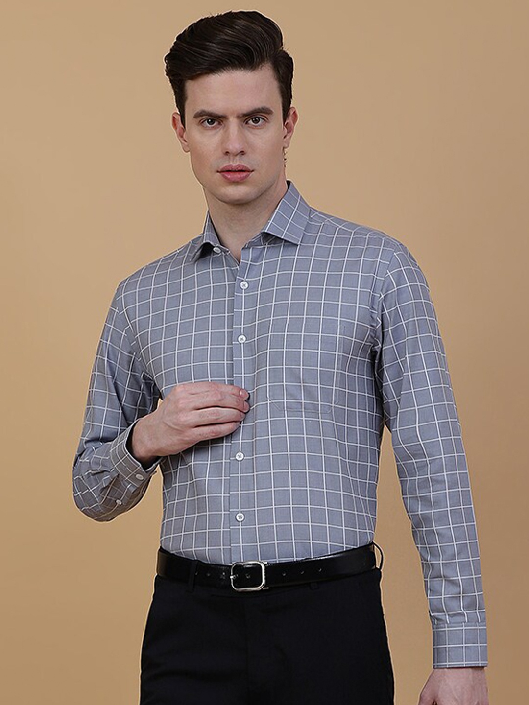 

JADE BLUE Men Grid Tattersall Checks Opaque Checked Formal Shirt
