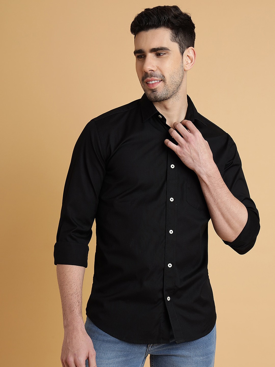 

JADE BLUE Men Slim Fit Opaque Casual Shirt, Black