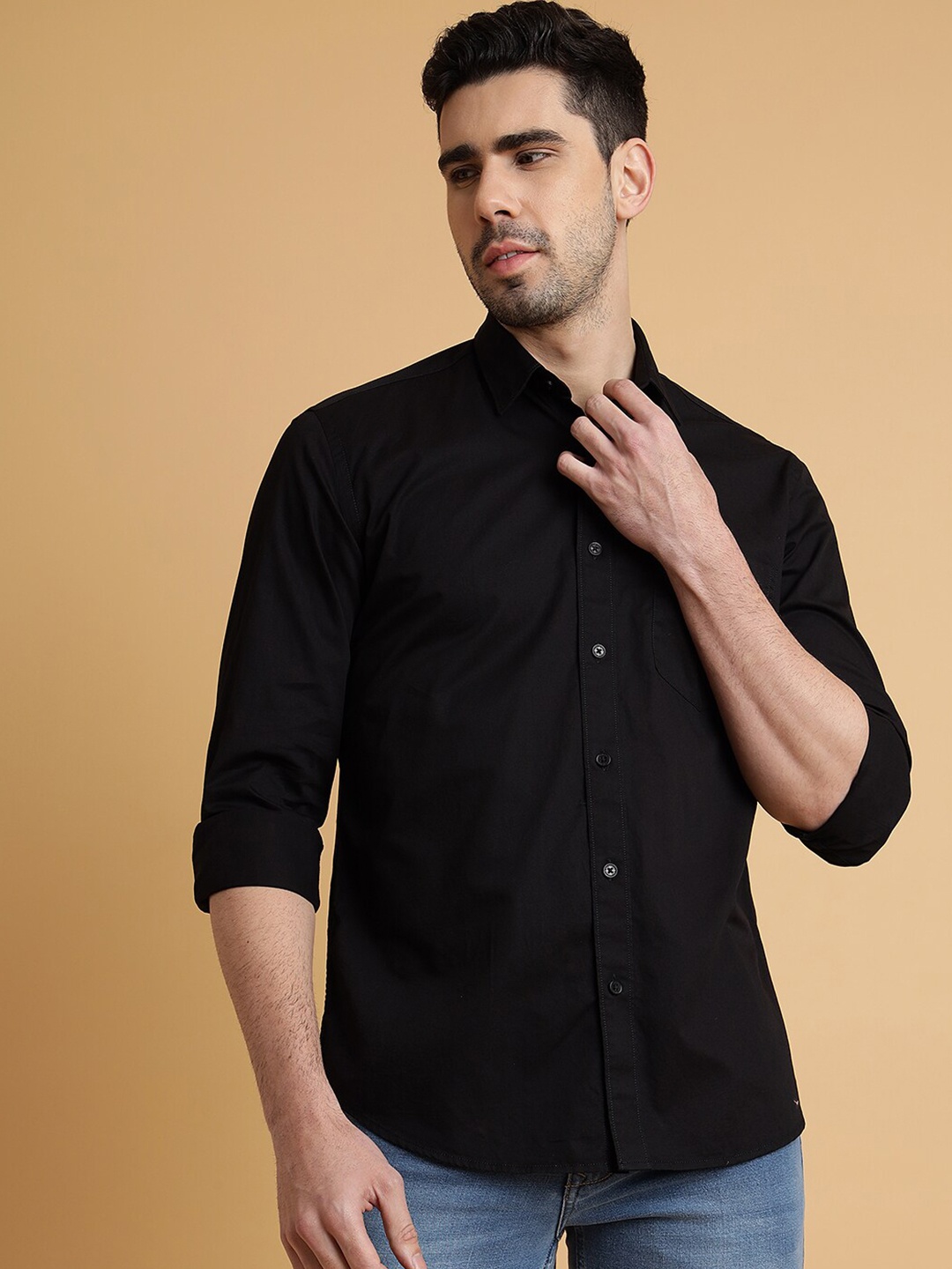 

JADE BLUE Men Slim Fit Opaque Casual Shirt, Black