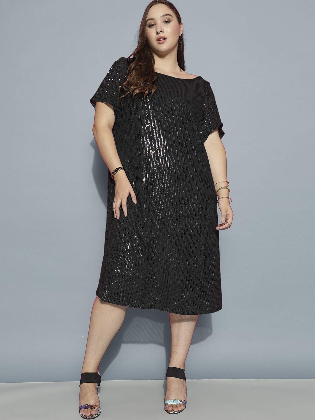 

Curvy Lane Plus Size Embellished Crepe A Line Dress, Black