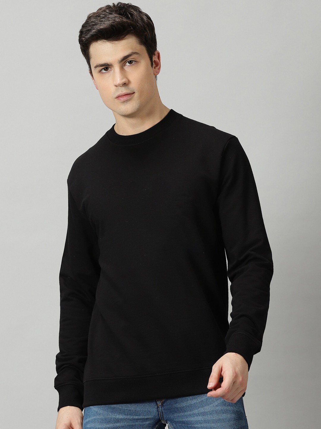 

THE HOLLANDER Round Neck Pure Cotton Long Sleeves T-shirt, Black
