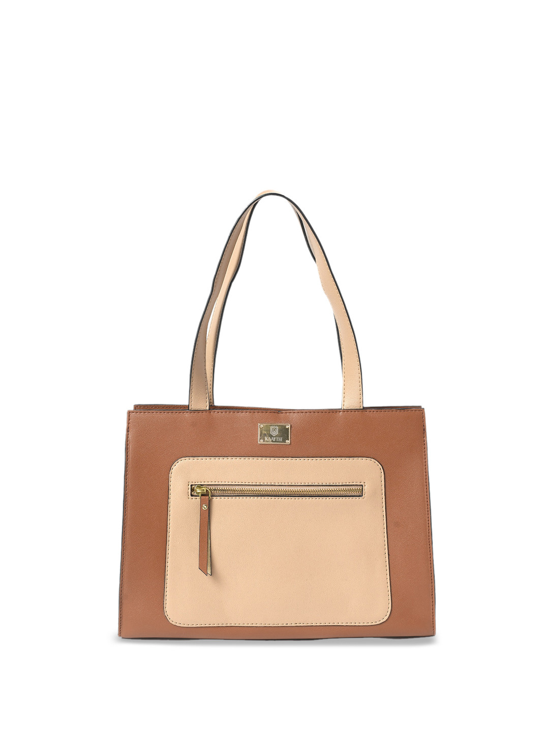 

KAAYTEE Colourblocked Structured Shoulder Bag, Tan