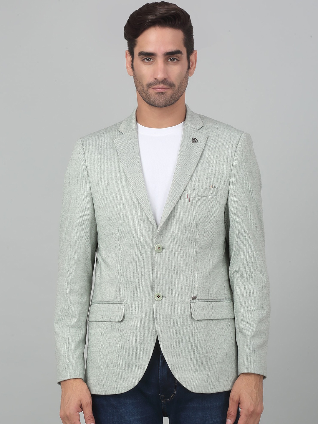 

Cantabil Striped Notched Lapel Collar Single-Breasted Slim Fit Casual Blazer, Sea green