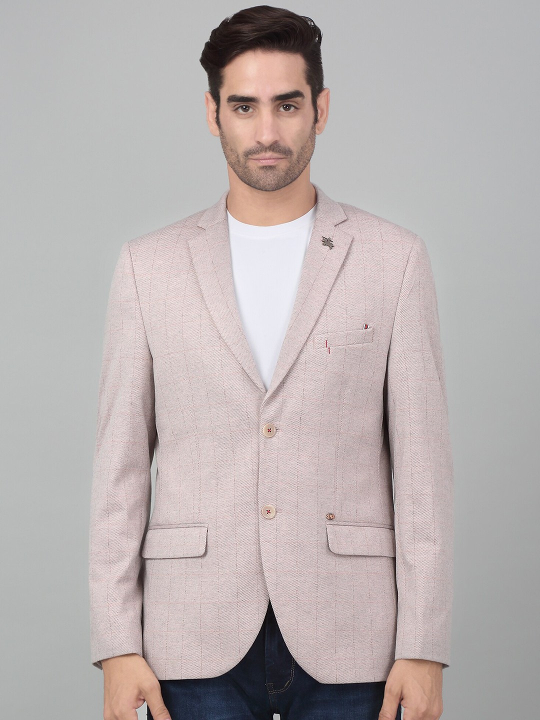 

Cantabil Striped Notched Lapel Collar Single-Breasted Slim Fit Casual Blazer, Peach