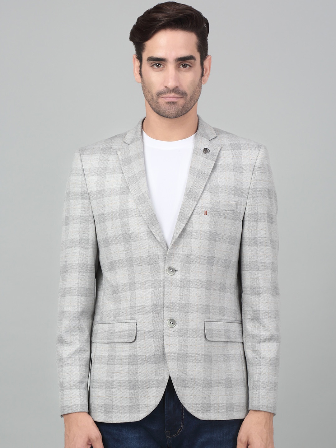 

Cantabil Checked Notched Lapel Collar Single-Breasted Slim Fit Casual Blazer, Grey