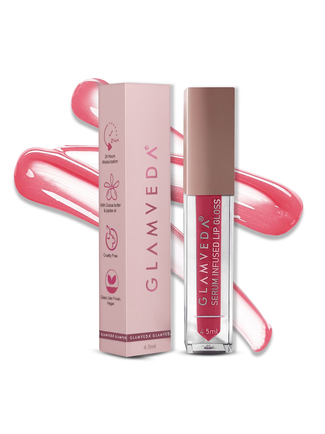 

GLAMVEDA High Shine Serum Infused Lip Gloss with Vitamin E & Cocoa 4.5 ml - Foxy 115, Pink