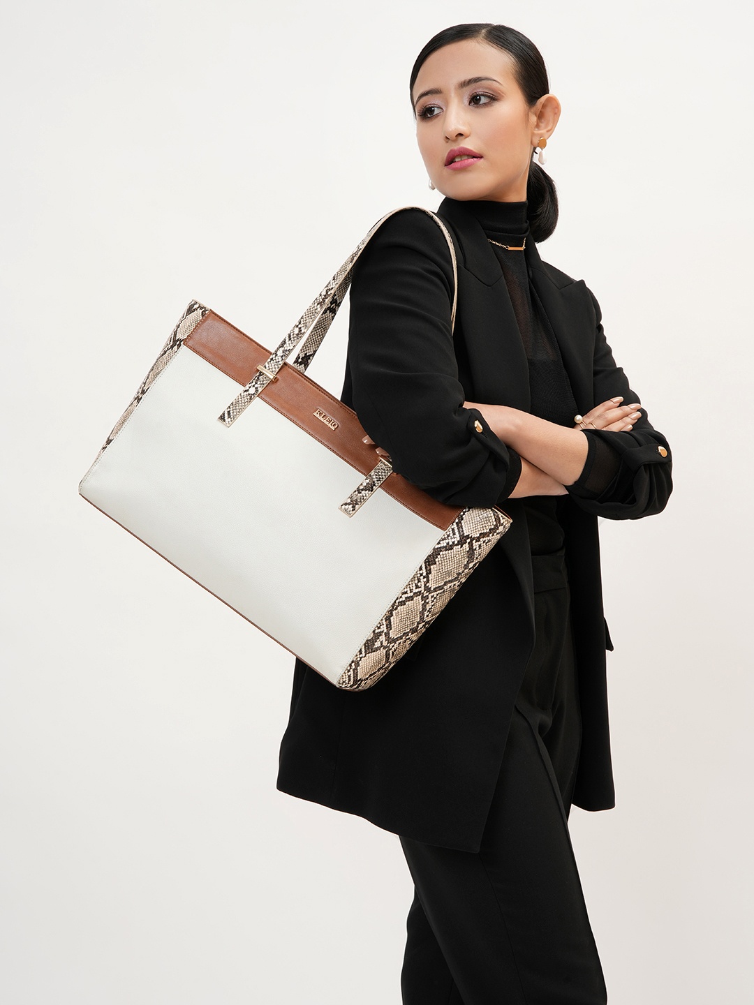 

KLEIO Animal Printed Structured Shoulder Bag, White