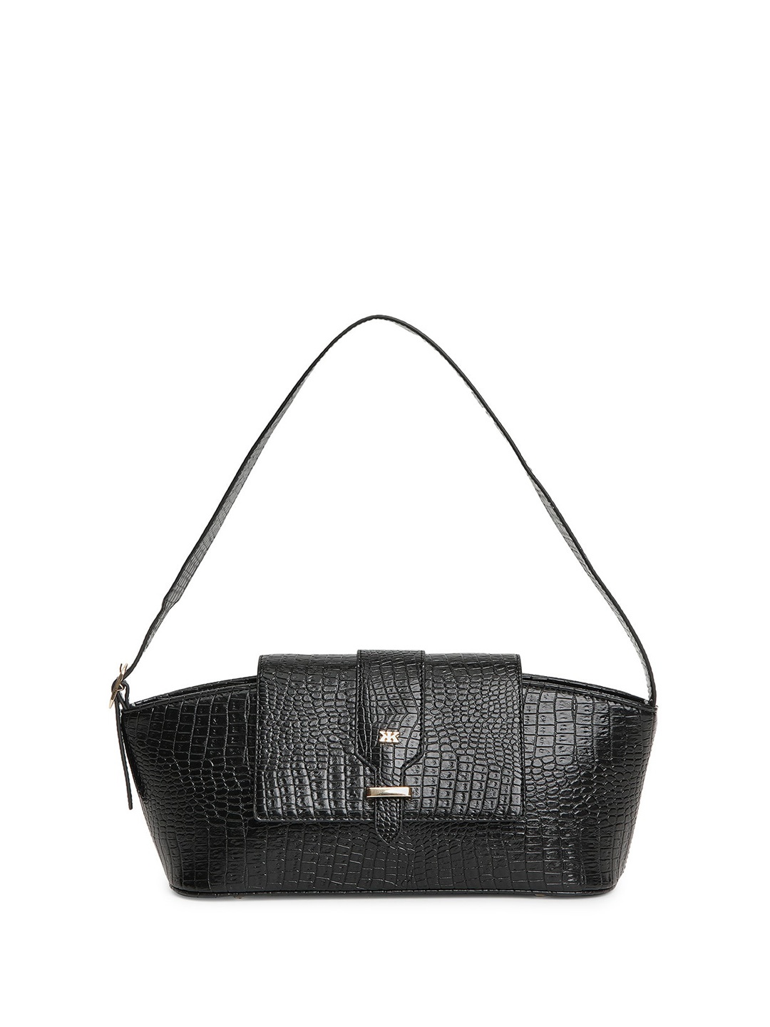 

KLEIO Textured Hobo Bag With Buckle Detail, Black