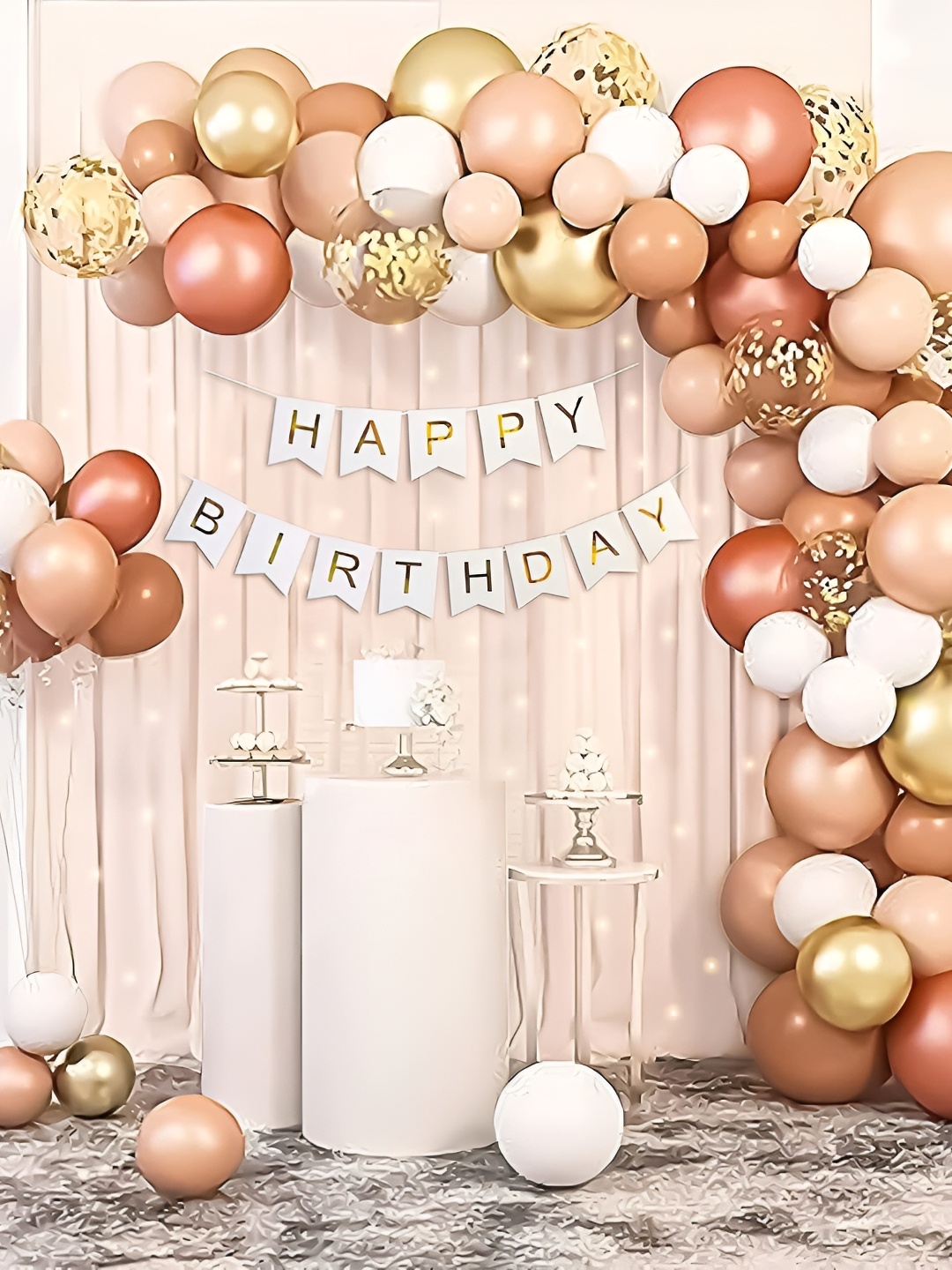Special You Peach-Coloured & White 76 Pcs Textured Birthday Decor Items