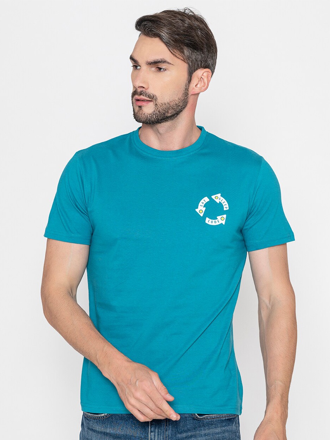 

Bonjour Men Applique T-shirt, Blue