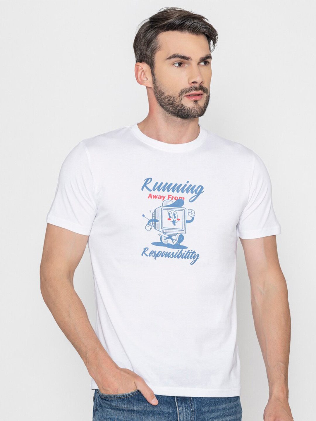 

Bonjour Men Typography Printed T-shirt, White