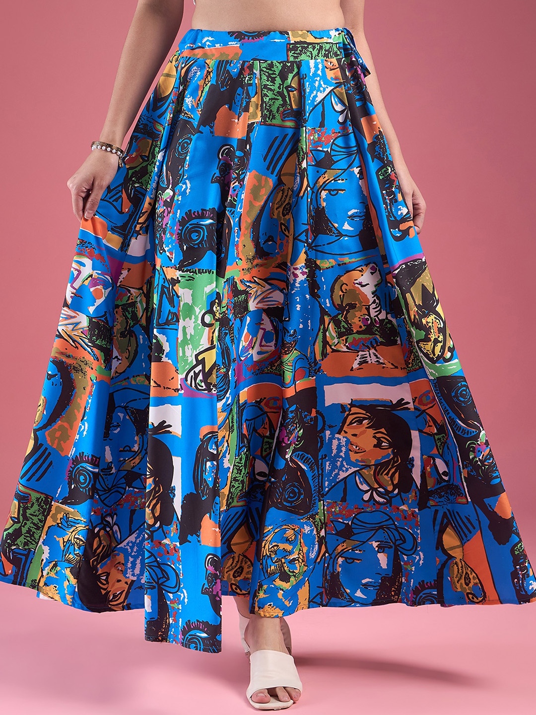 

DressBerry Blue Abstract Printed Flared Maxi Skirts
