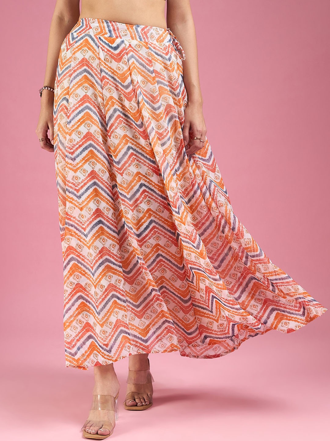 

DressBerry Orange Geometric Printed Flared Maxi Skirt