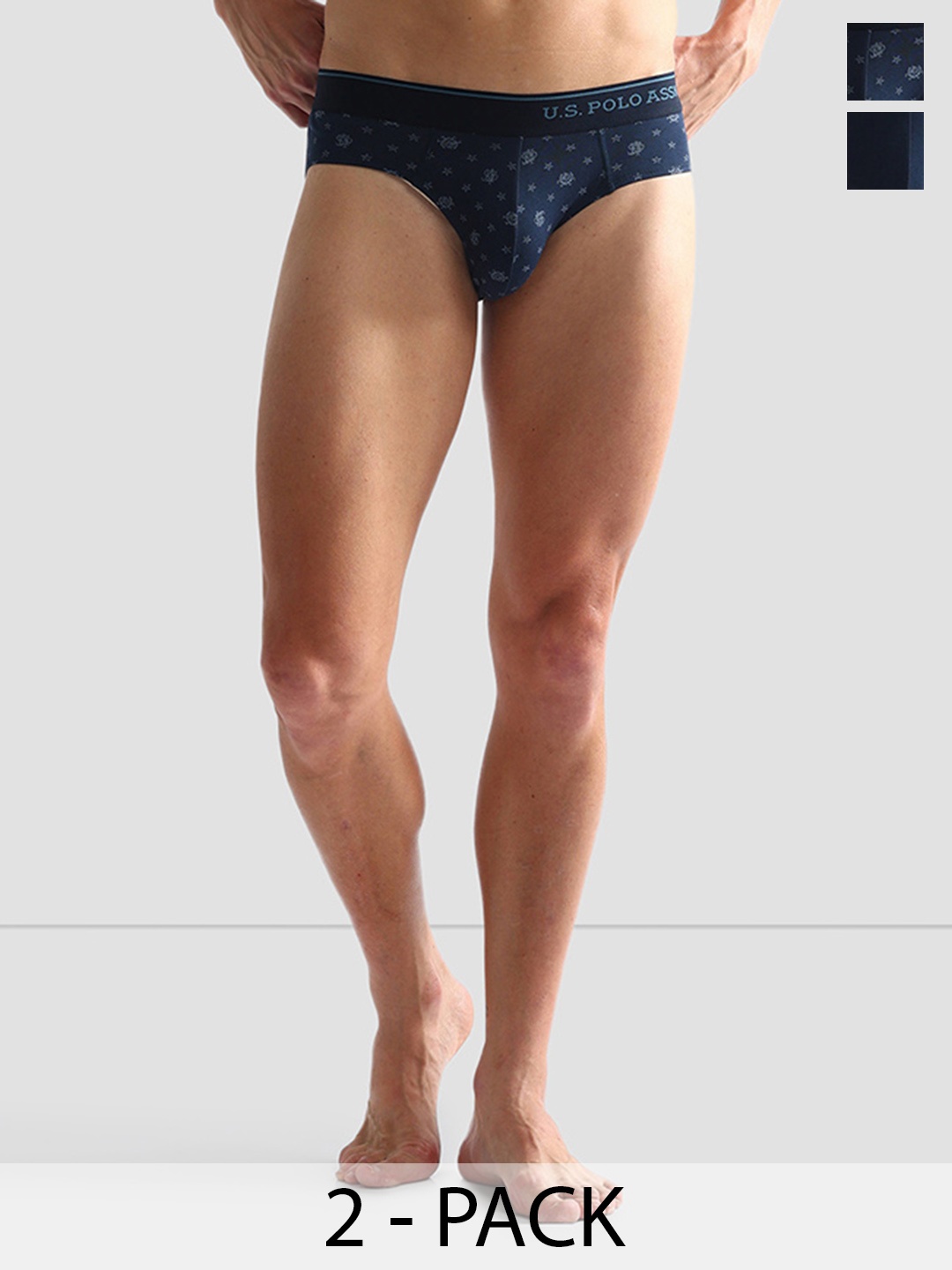 

U.S. Polo Assn. Pack Of 2 Printed Pure Cotton Basic Briefs OEB08-195-P2, Navy blue