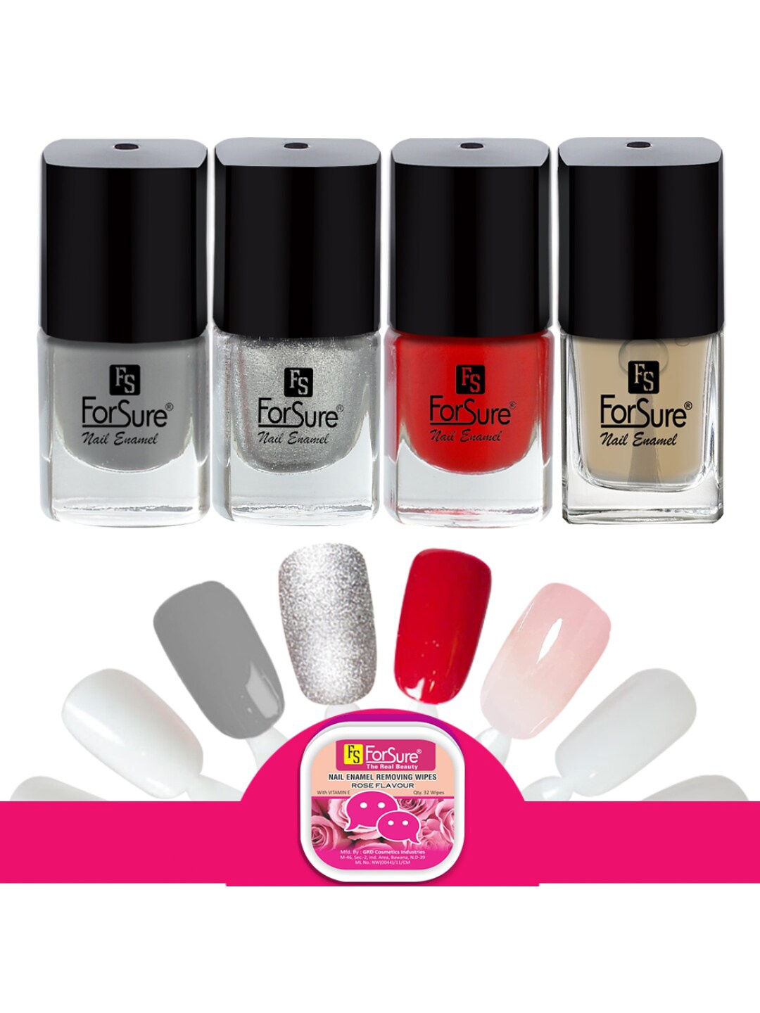 

ForSure Trendy Set Of 4 Long Lasting Nail Enamel-5ml Each-119-105-107-110, Silver