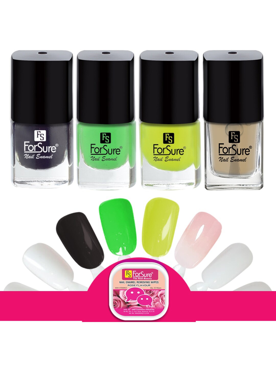 

ForSure Trendy Set Of 4 Long Lasting Nail Enamel-5ml Each-119-116-117-118, Black