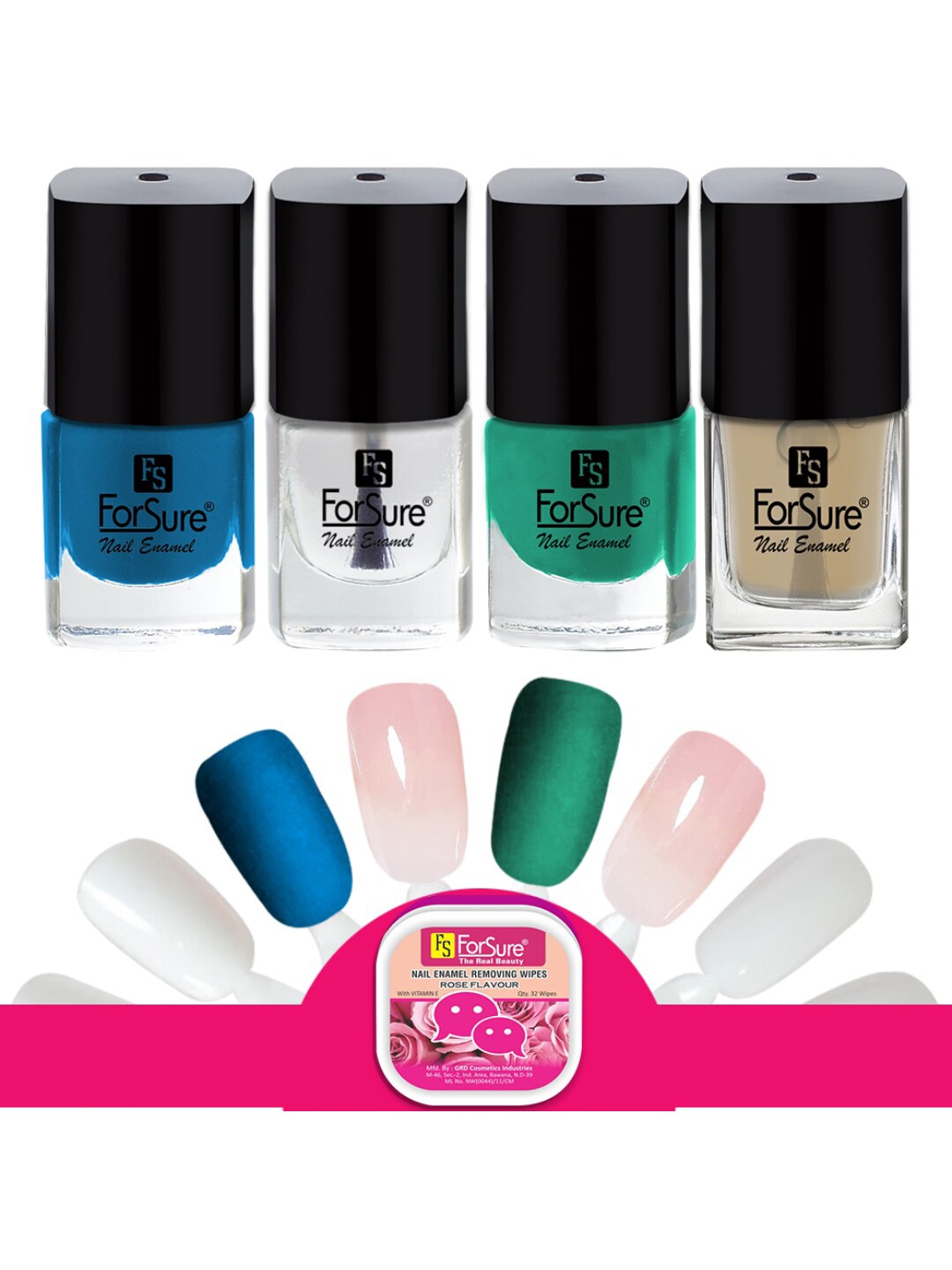 

ForSure Trendy Set Of 4 Long Lasting Nail Enamel-5ml Each-119-112-113-114, Blue