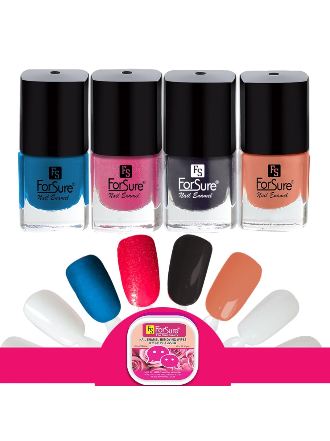ForSure Trendy Set Of 4 Long Lasting Nail Enamel-5ml Each-118,112,108,103, Blue