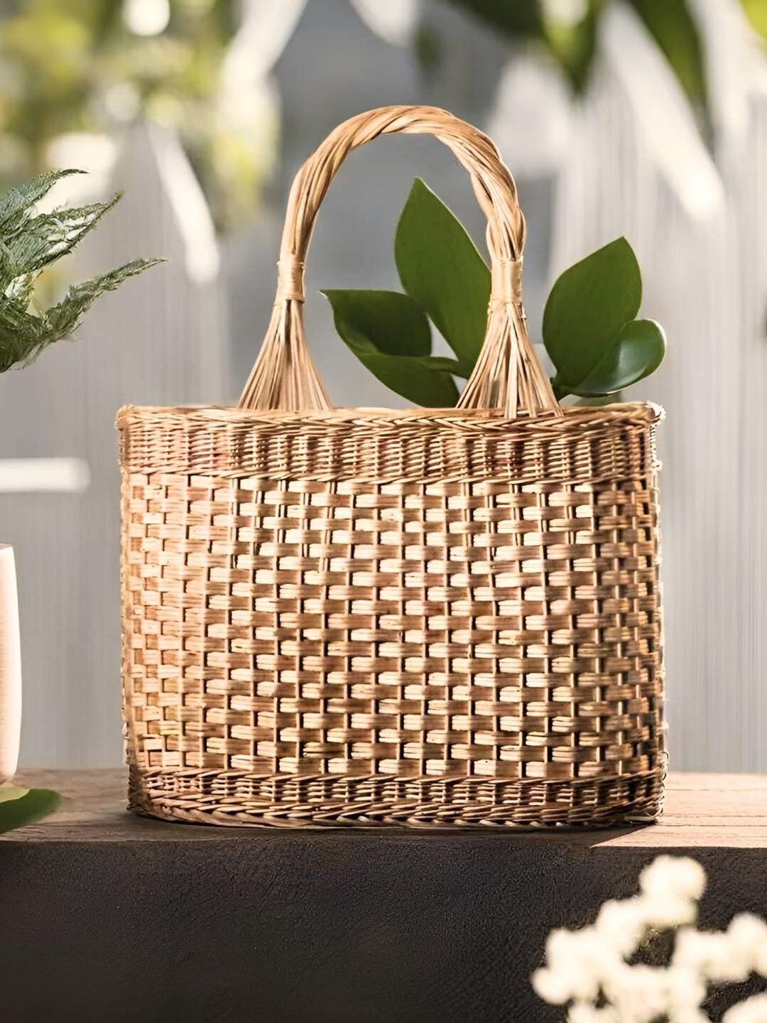 

Peepul Tree Beige Wicker Beach Basket