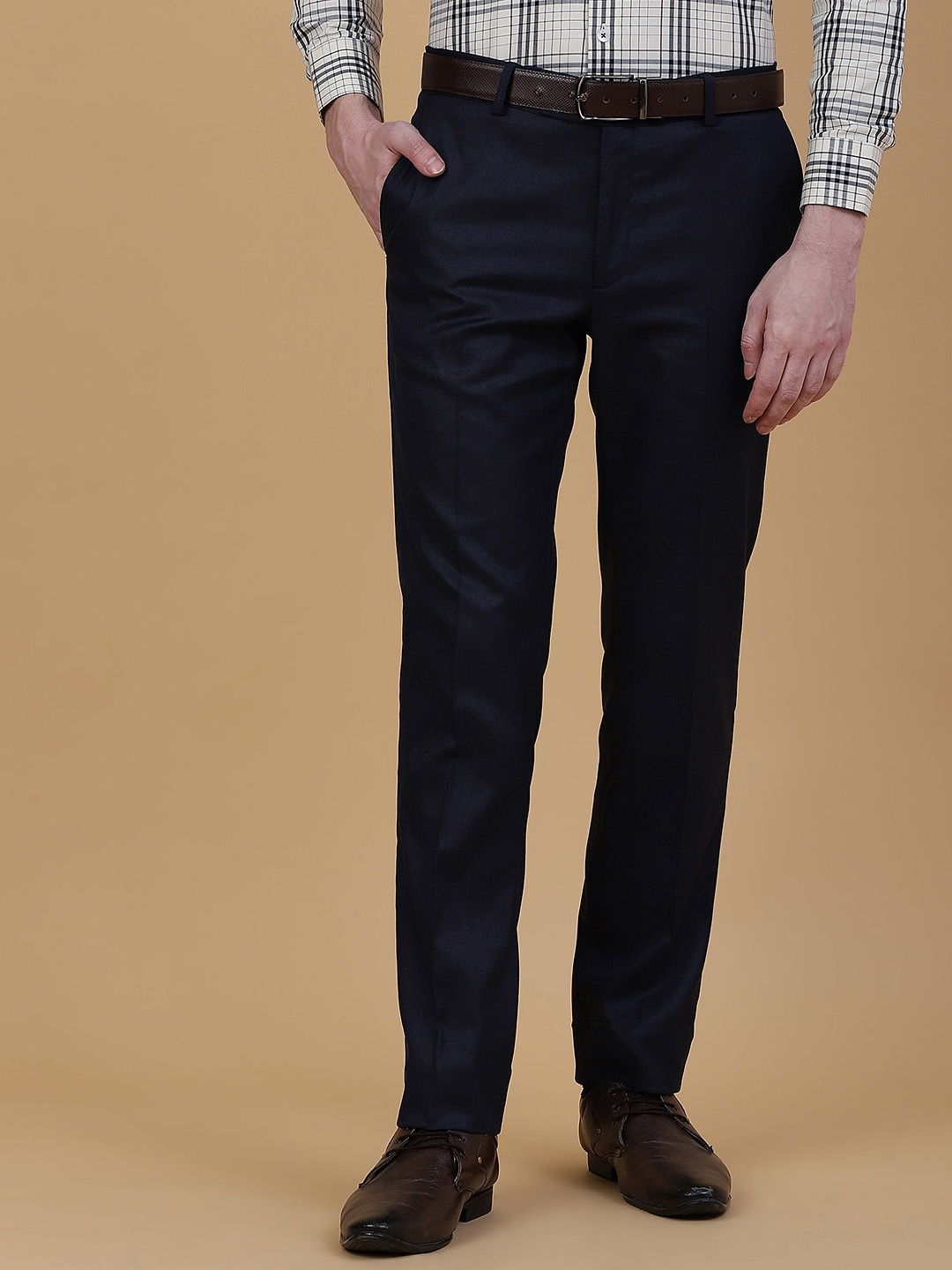 

Greenfibre Men Slim Fit Formal Trouser, Navy blue